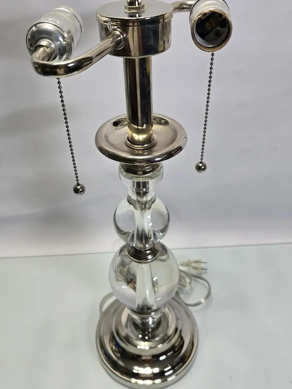 Clear Crystal Glass Ball Table Lamp Stacked Orb Chrome Glam Modern 24